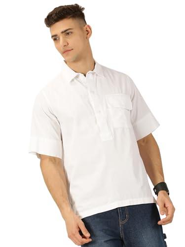 thomas scott men's 100% cotton spread collar hlaf sleeves regular fit casual shirt (white, l)