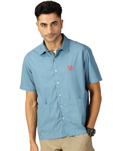 thomas scott men's blue solid loose fit shirt with spread collar collar and half sleeves(ts1203_blue_m)