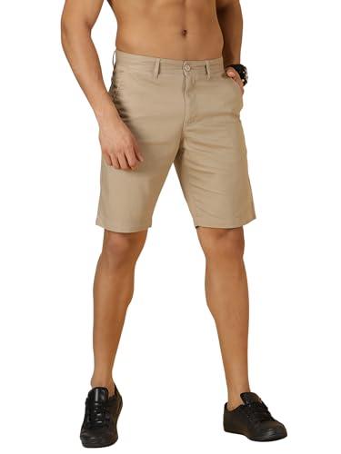 thomas scott men's cotton-elastane solid comfortable shorts (khaki, 36)