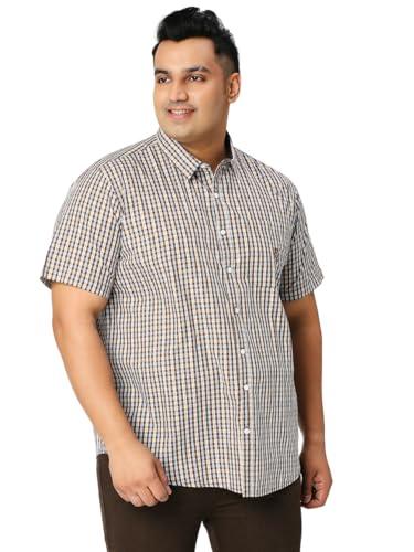 thomas scott men's plus size half sleeves checkered casual shirt (ccsh036_brown_5xl)