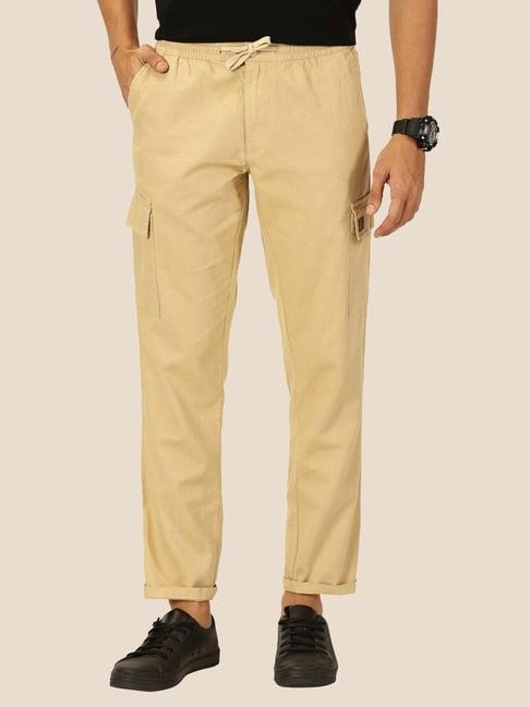 thomas scott men beige classic cotton linen casual trouser