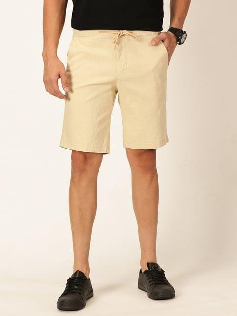 thomas scott men beige slim fit linen cotton shorts