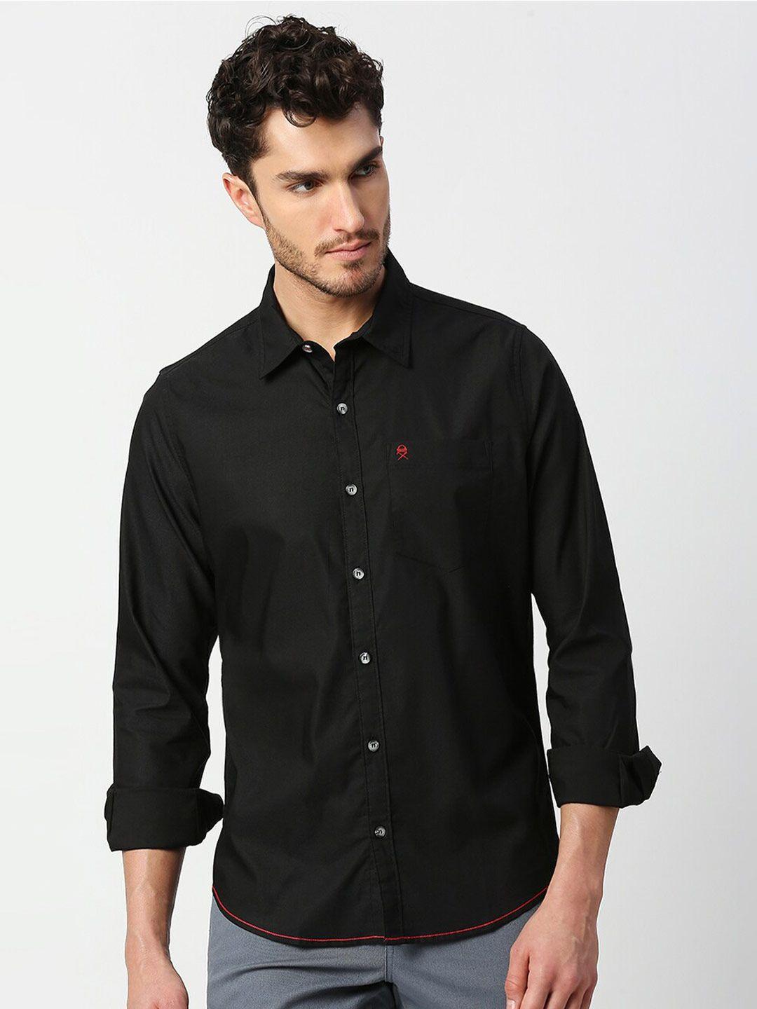 thomas scott men black slim fit casual cotton shirt