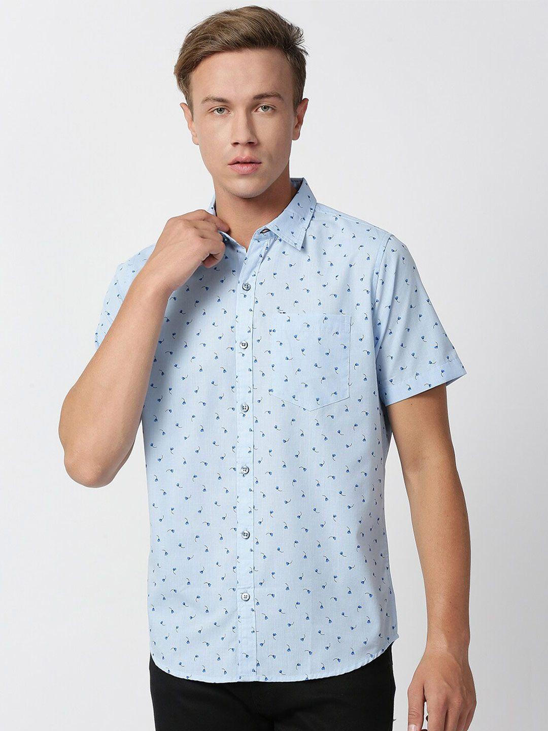 thomas scott men blue printed casual shirt