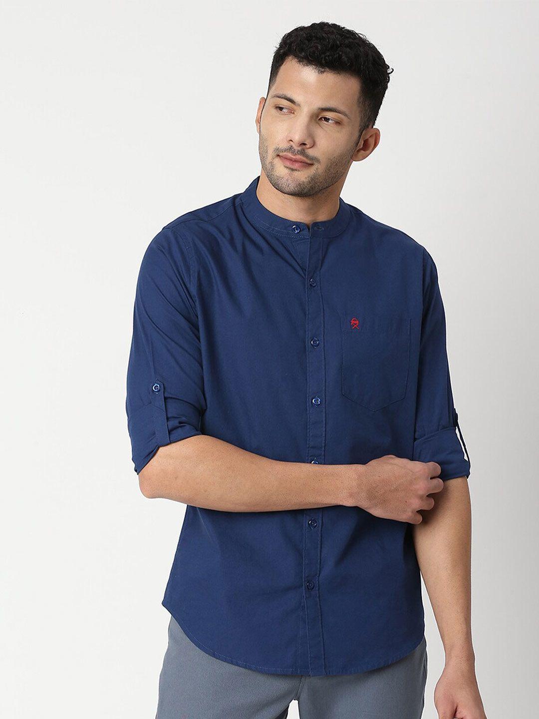 thomas scott men blue slim fit casual cotton shirt