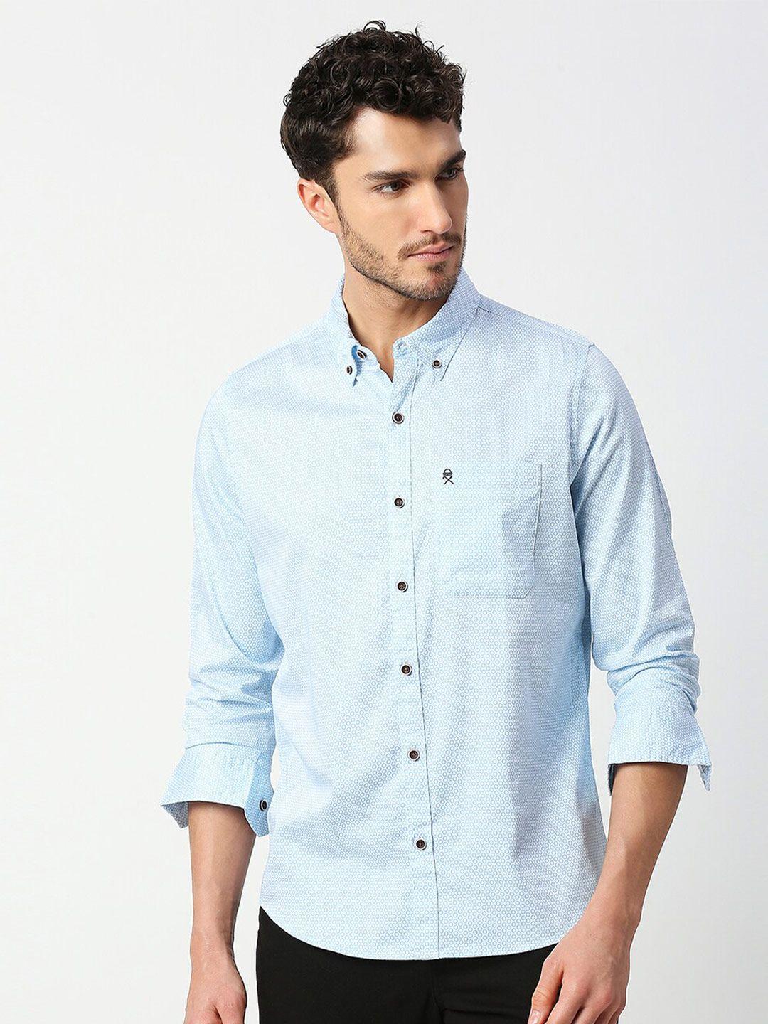 thomas scott men blue slim fit printed cotton casual shirt