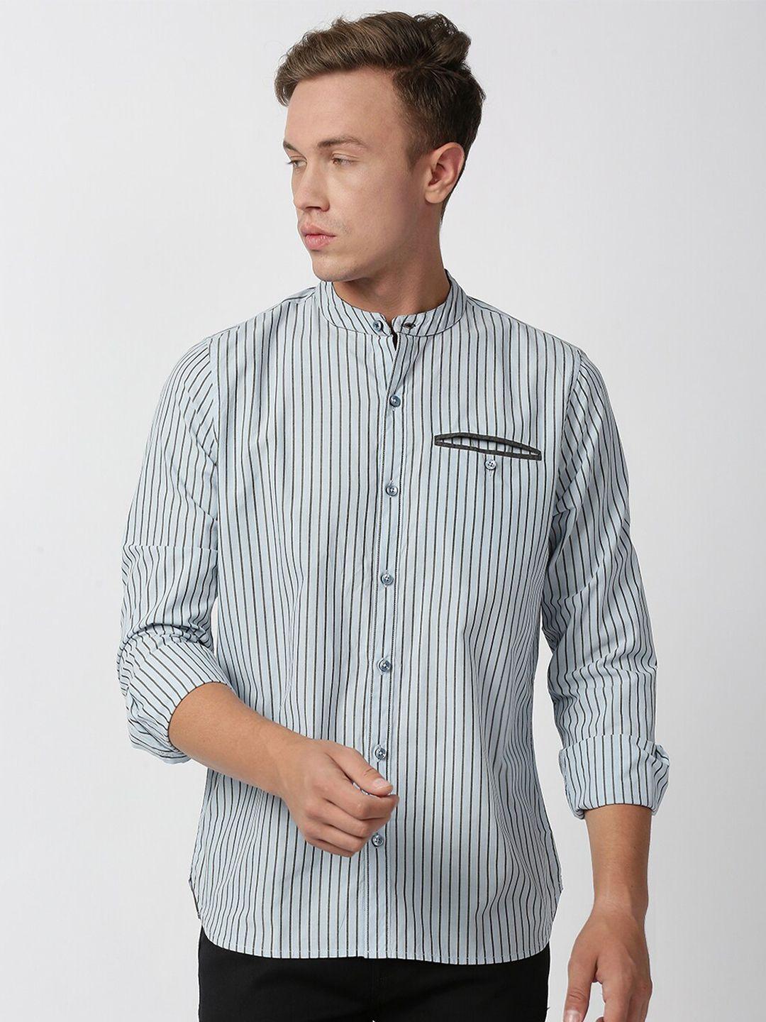 thomas scott men blue striped casual shirt