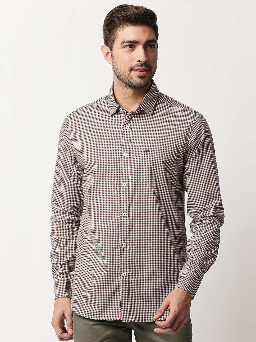 thomas scott men brown relaxed gingham checks checked pure cotton casual  sustainable shirt