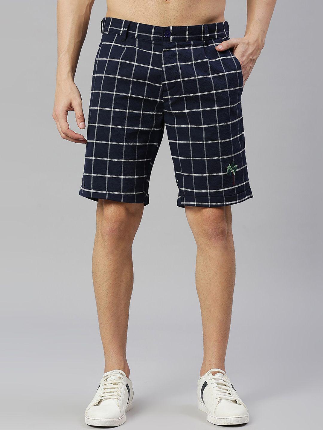 thomas scott men checked cotton slim fit knee length shorts