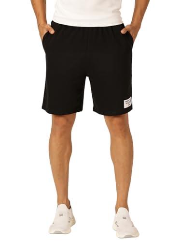 thomas scott men cotton blend solid casual shorts (jet black, l)