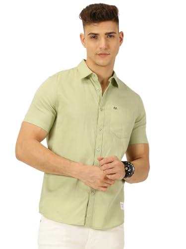 thomas scott men half sleeve spread collar cotton linen solid casual shirt (pista, l)