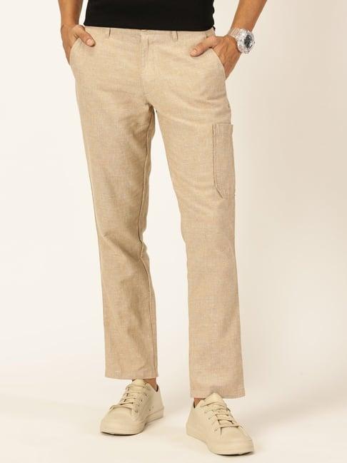 thomas scott men khaki premium cotton linen casual trouser