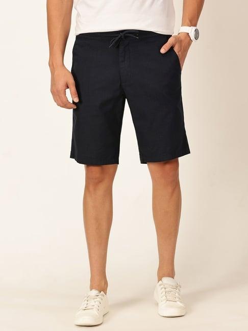 thomas scott men navy slim fit linen cotton shorts