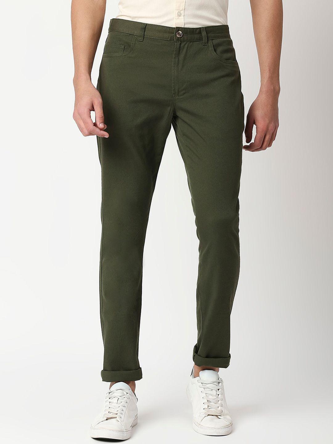 thomas scott men olive green smart slim fit easy wash chinos trousers