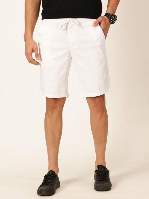 thomas scott men white slim fit linen cotton shorts