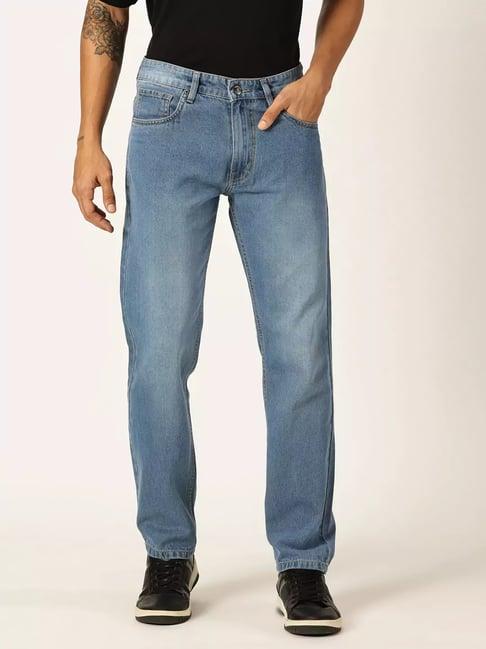 thomas scott mid blue relaxed fit heavily washed jeans