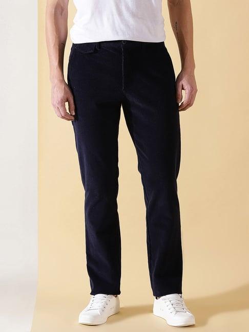 thomas scott navy slim fit corduroy flat front trousers