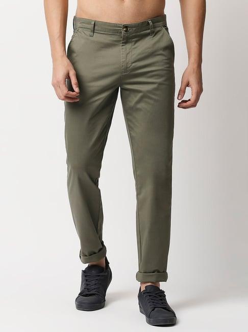 thomas scott olive slim fit flat front trousers