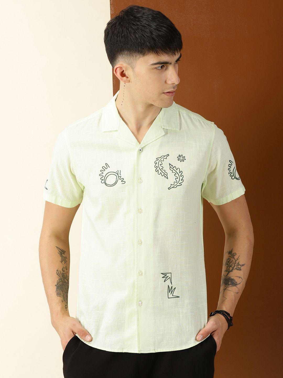 thomas scott premium conversational printed cuban collar cotton casual shirt