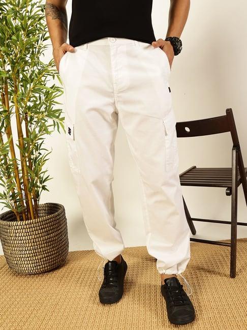 thomas scott white cotton regular fit solid casualtrousers