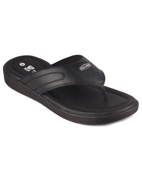 thong strap flip flop with genuine leather upper