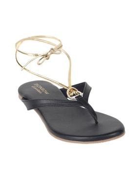 thong-strap sandals with tie-up