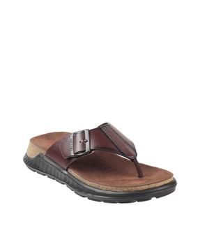 thong-strapped flip-flops with buckle closure
