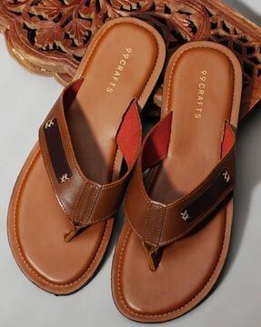 thong-style flip-flops with genuine leather upper