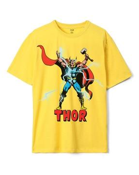 thor print loose fit crew-neck t-shirt