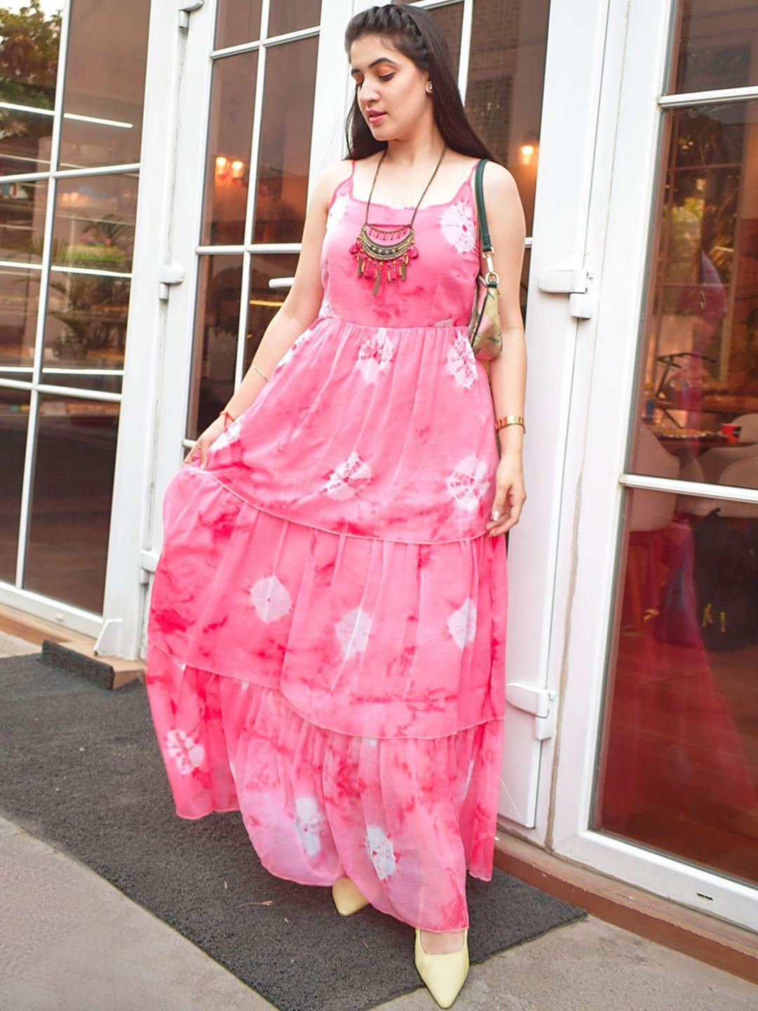 thread & button pink & white tie and dye dyed maxi dress