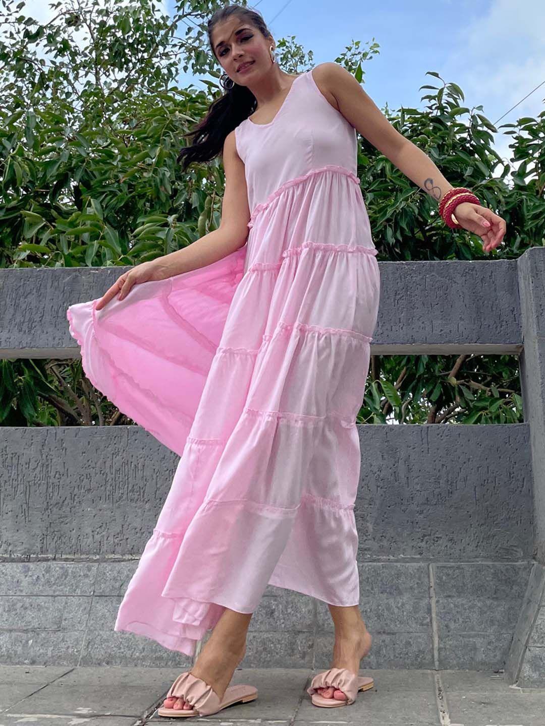 thread & button pink maxi solid dress