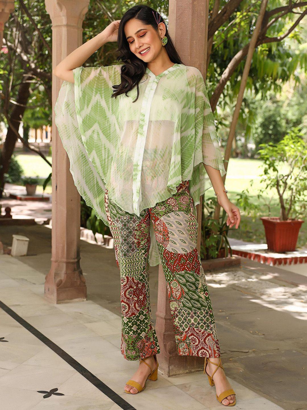 thread & button printed tunic with trousers