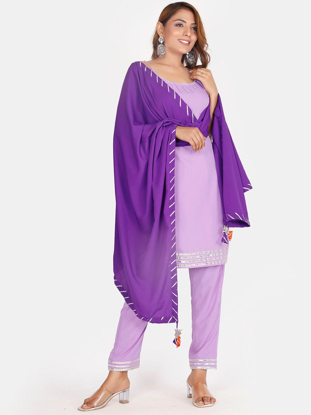 thread & button women lavender gotta patti kurta with trousers & dupatta