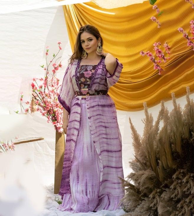 thread and button lavender daisy skirt and kurta with jacket
