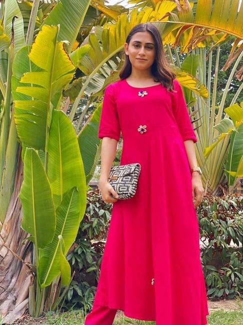 thread and button rose pink kurta with bottom