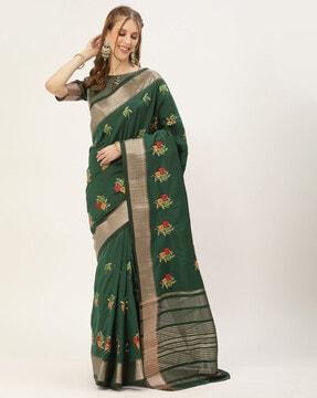 thread embroidered cotton silk saree