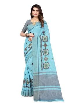 thread embroidered saree with contrast border