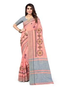 thread embroidered work saree with border