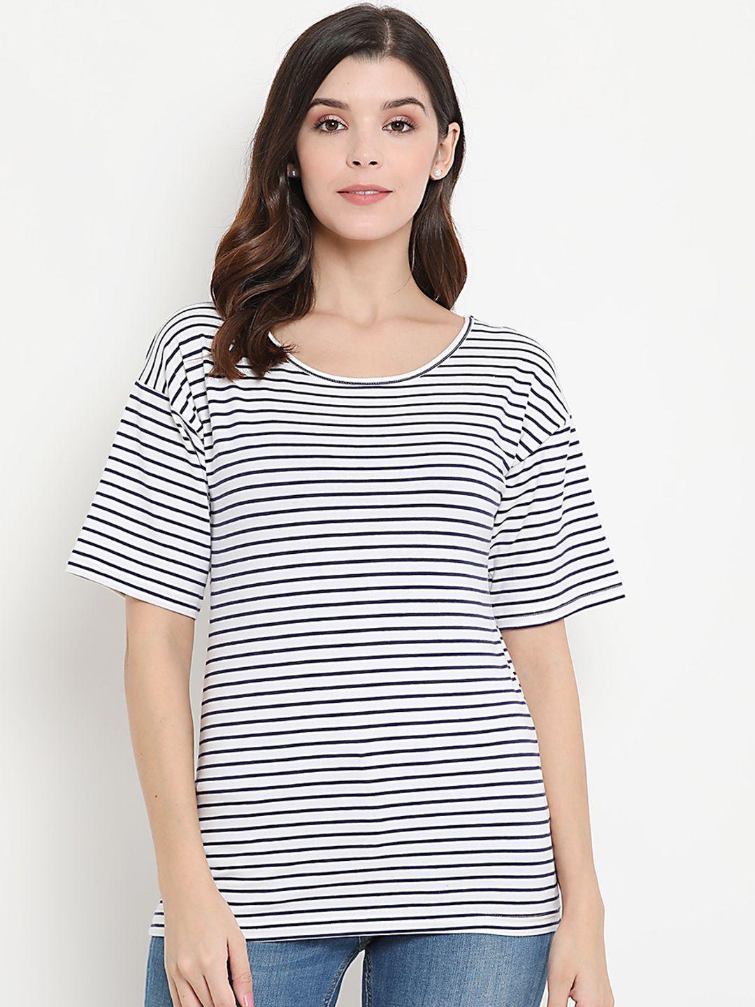 thread muster women white striped boxy pure cotton top