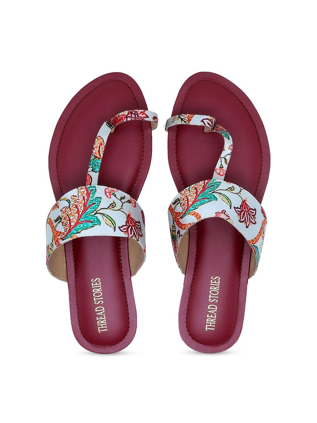 thread stories women maroon printed synthetic one toe flats