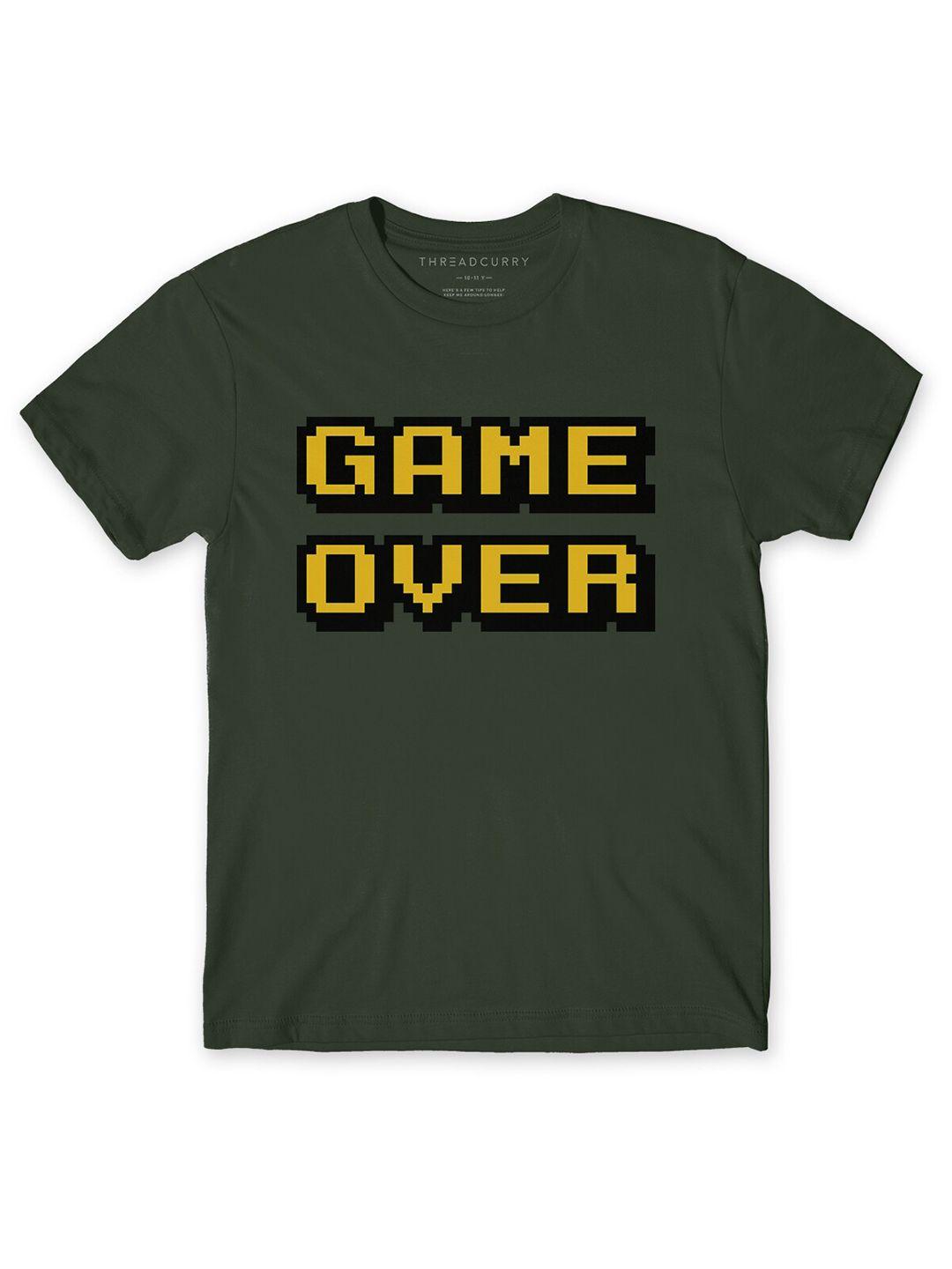 threadcurry boys olive green typography printed  t-shirt