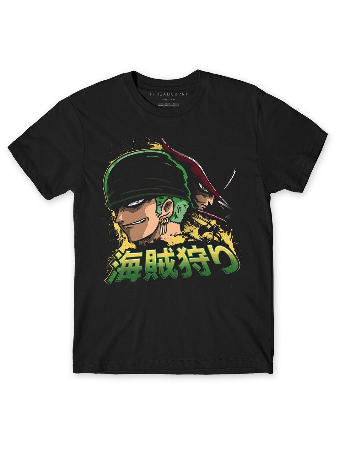 threadcurry boys black anime printed cotton t-shirt