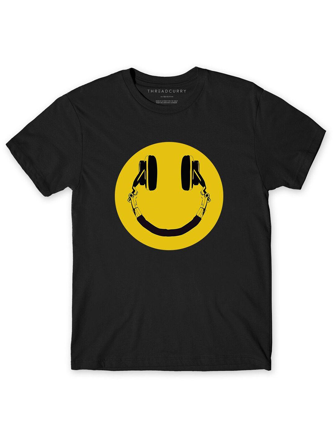 threadcurry boys black smiley printed t-shirt