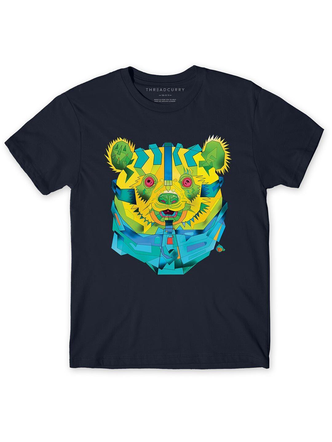 threadcurry boys navy blue panda printed t-shirt