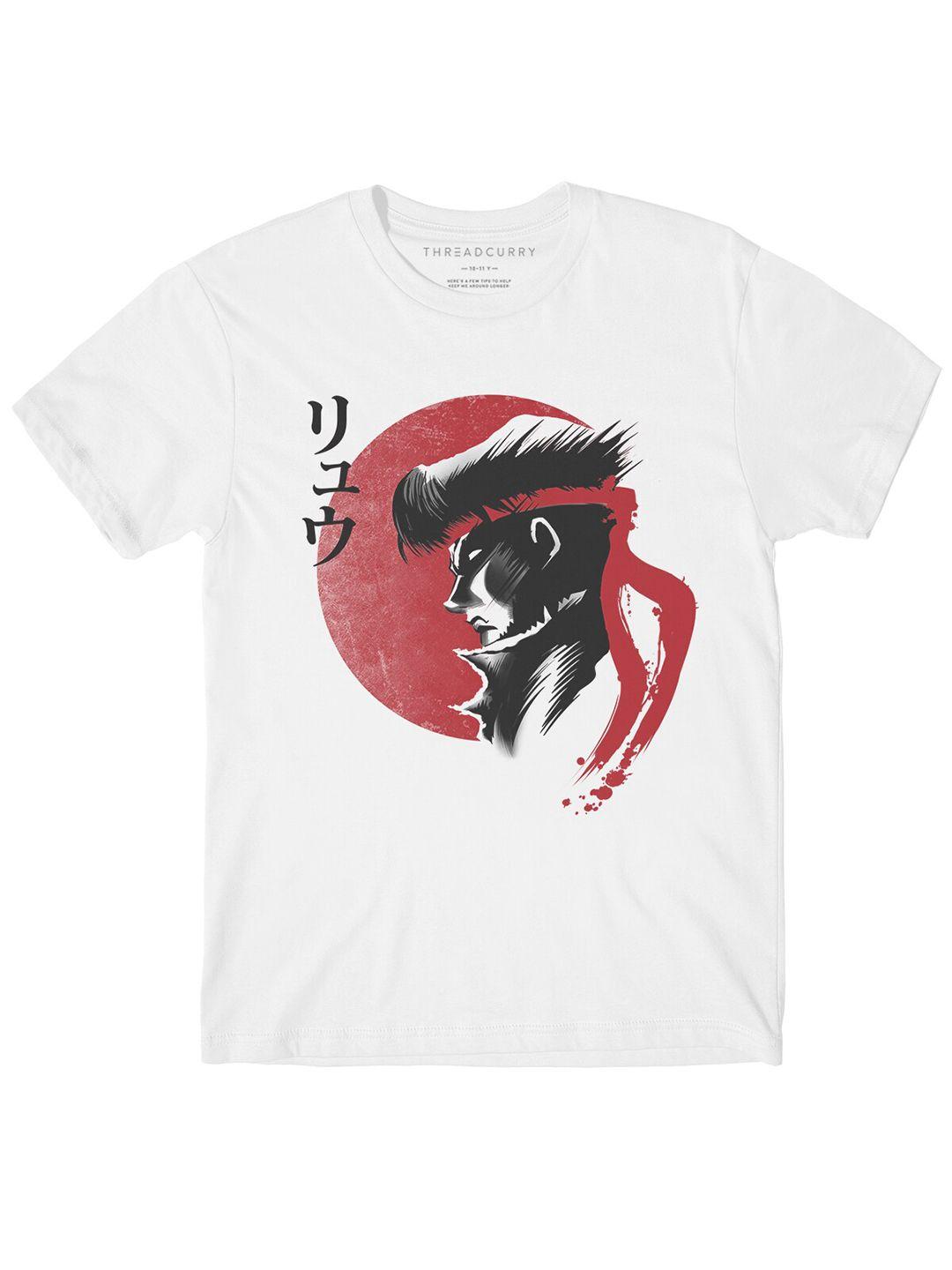 threadcurry boys white anime printed t-shirt