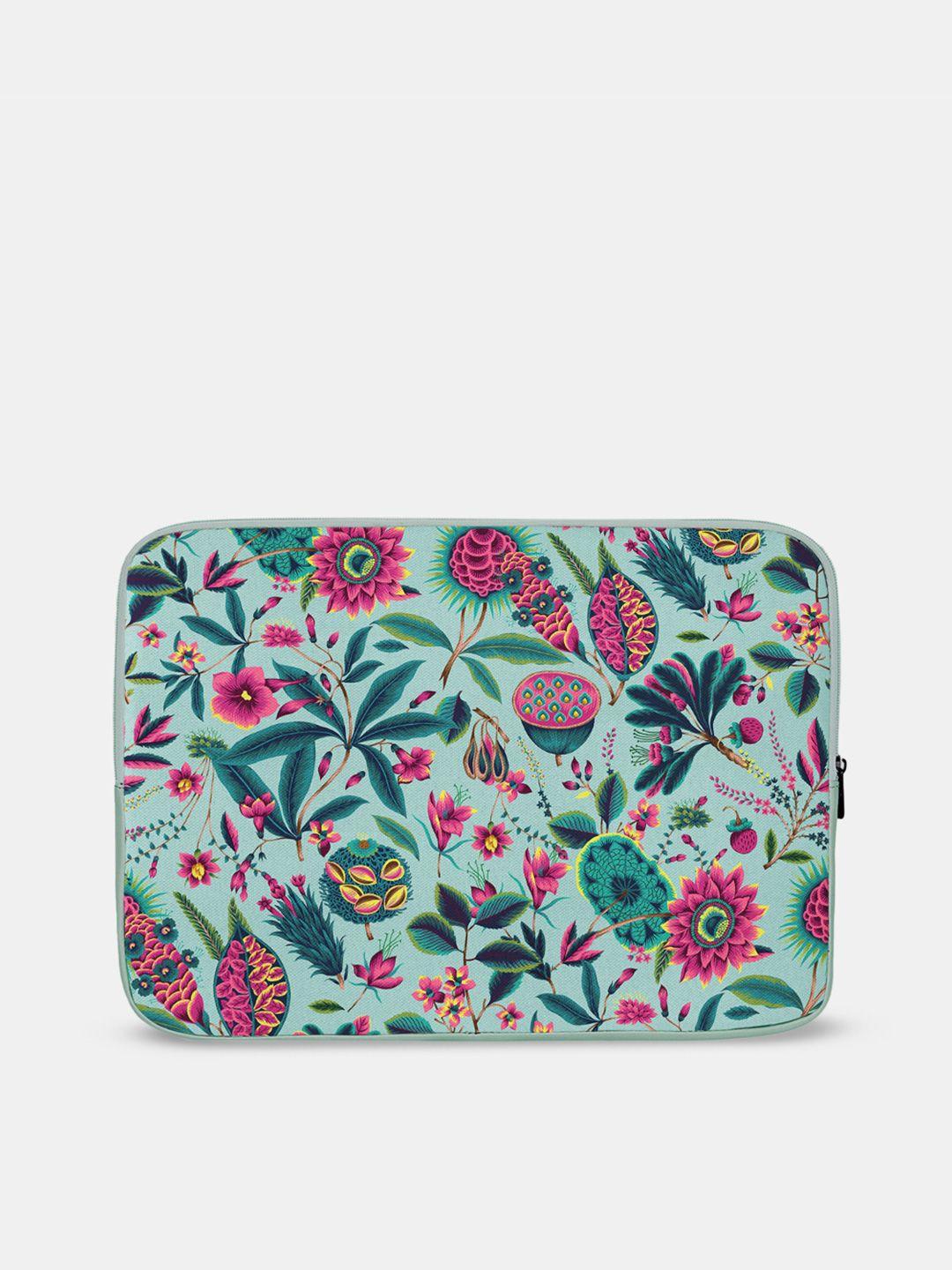 threadcurry unisex sea green & pink printed laptop sleeve