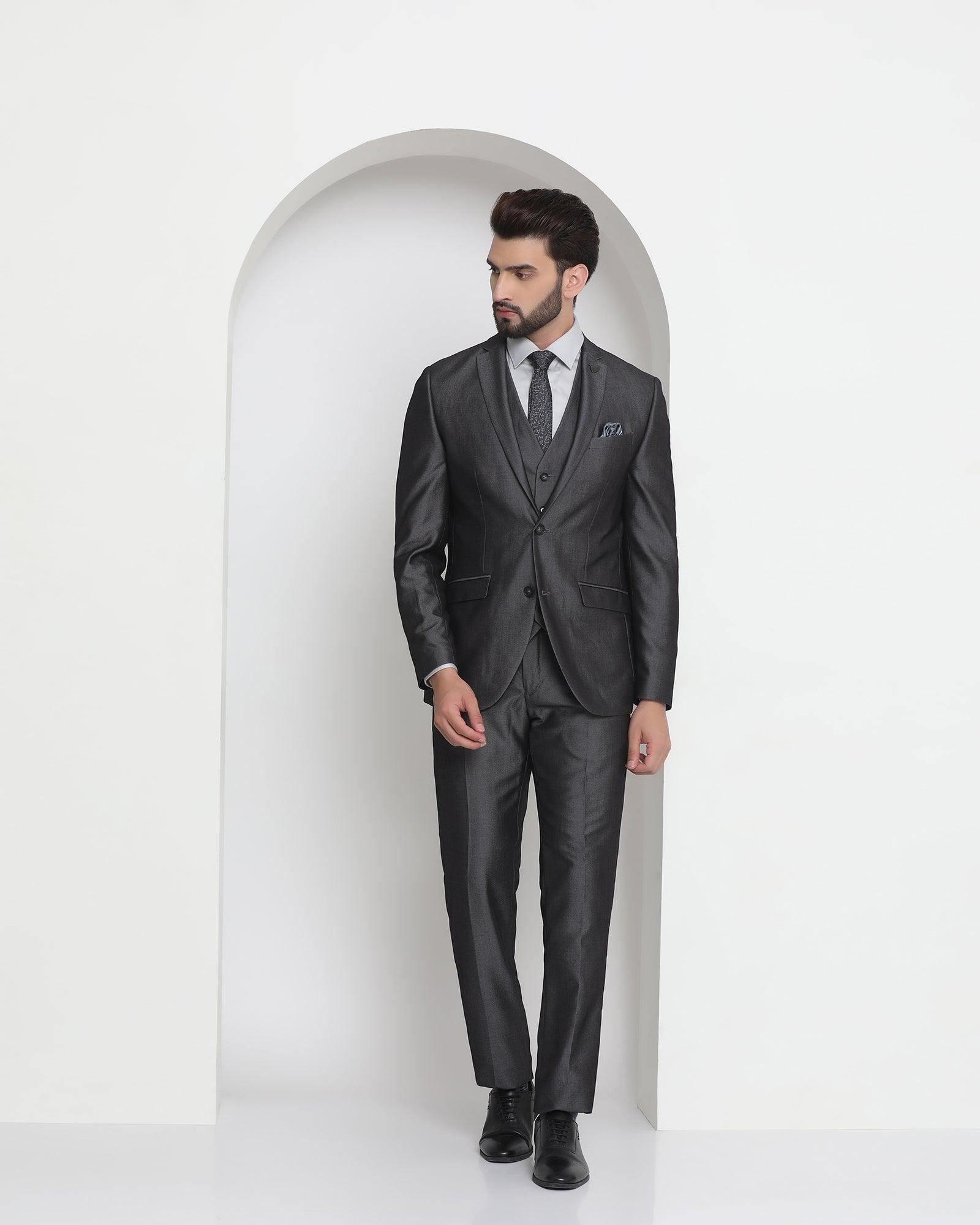 three piece charcoal solid formal suit - joffrey