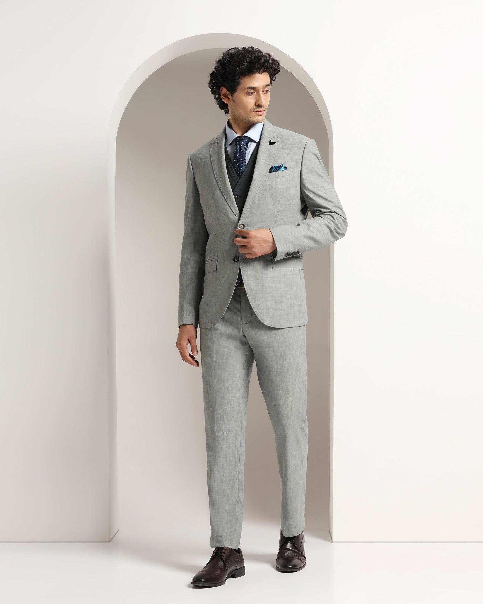 three piece grey textured formal suit - amtopm