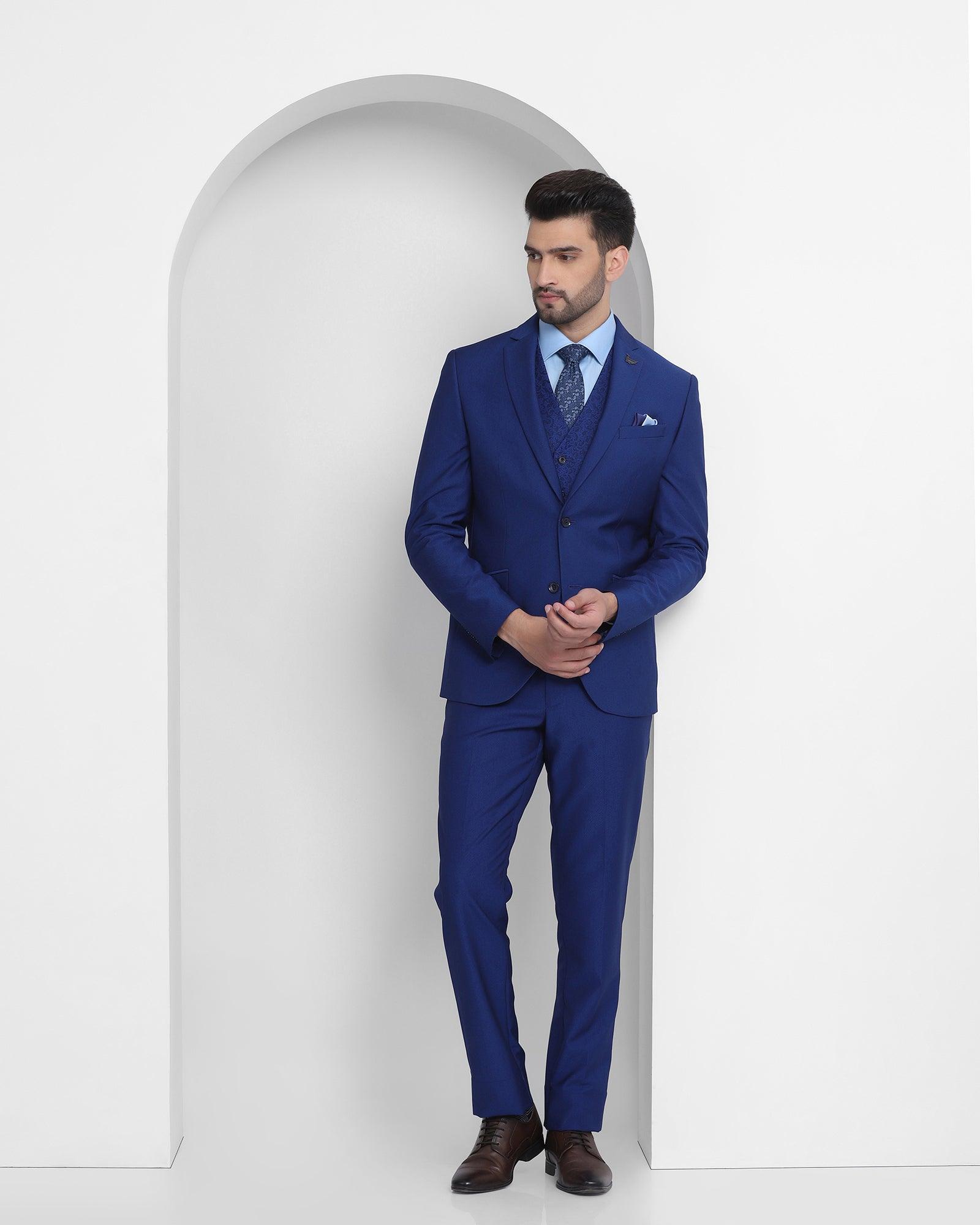 three piece royal blue textured formal suit - naull