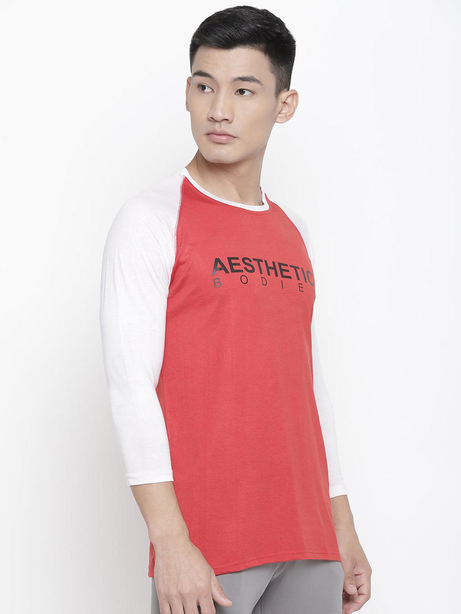 three fourth sleeve men red and white t-shirt